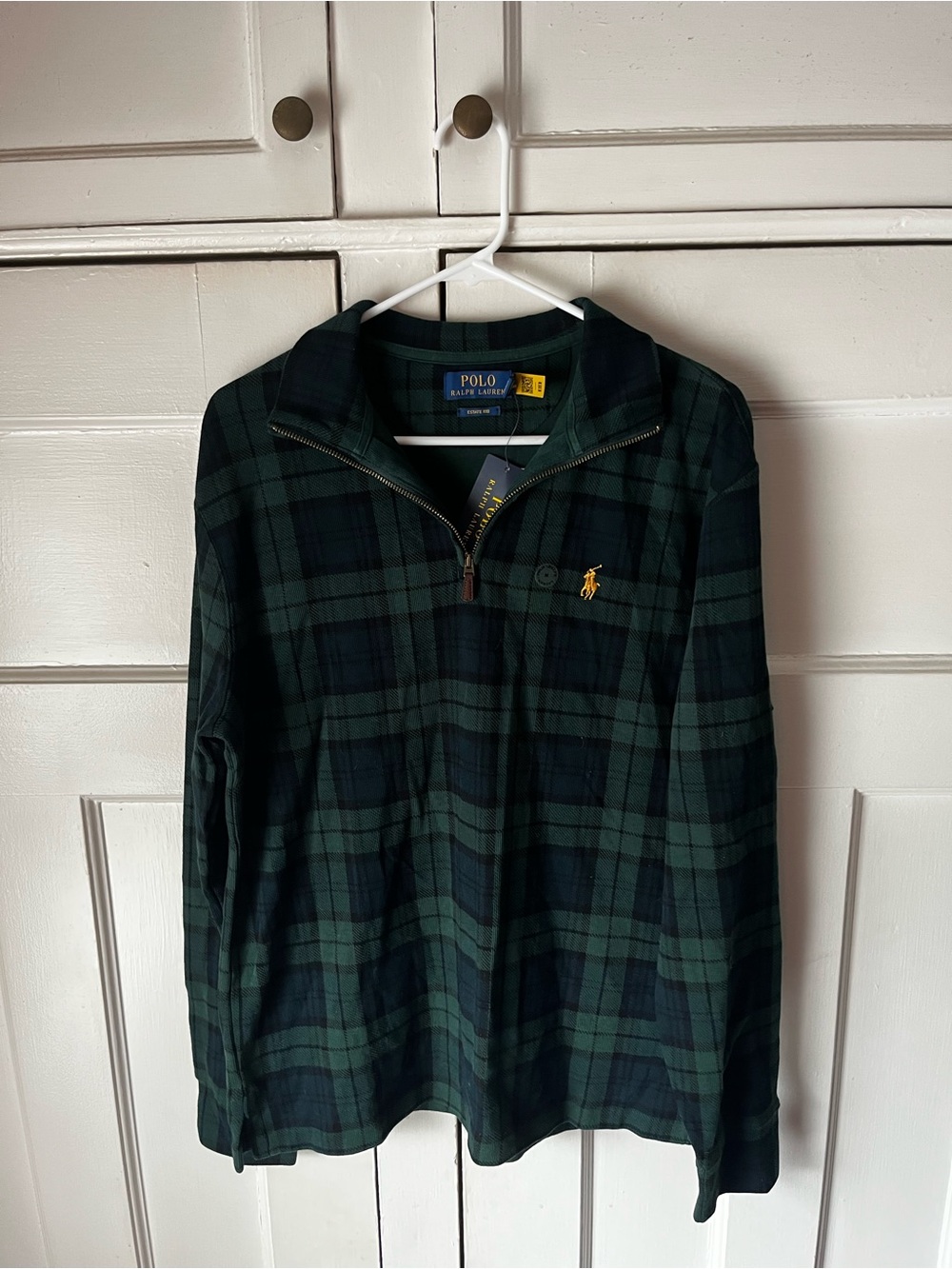 BNWT - Polo by Ralph Lauren - Green & Navy Plaid 1/4-Zip Sweater - Men’s Size M